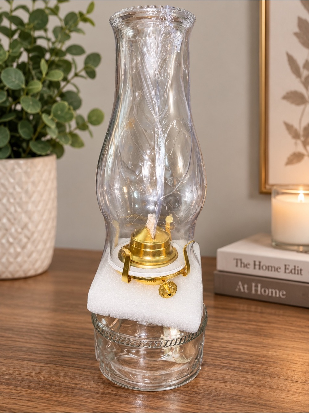 GG Collection Clear Glass Lantern with Gold Burner